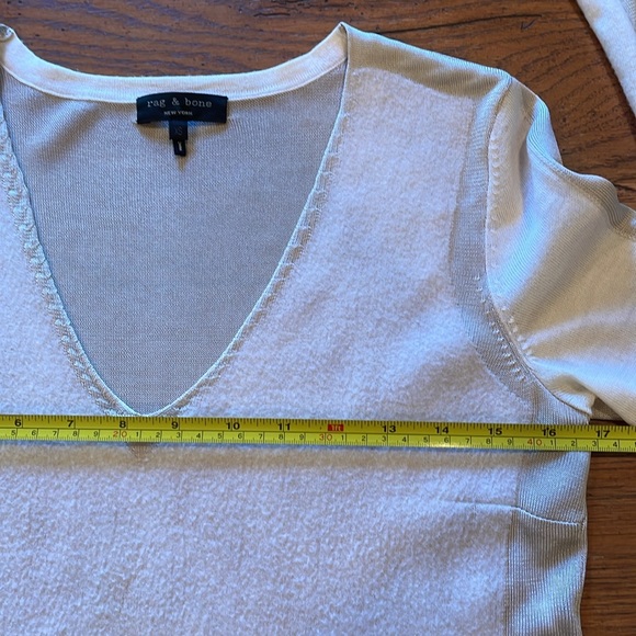 Rag & Bone Double Tone Mixed Materials Contrast Cream and Ivory Vneck Sweater - Picture 6 of 7